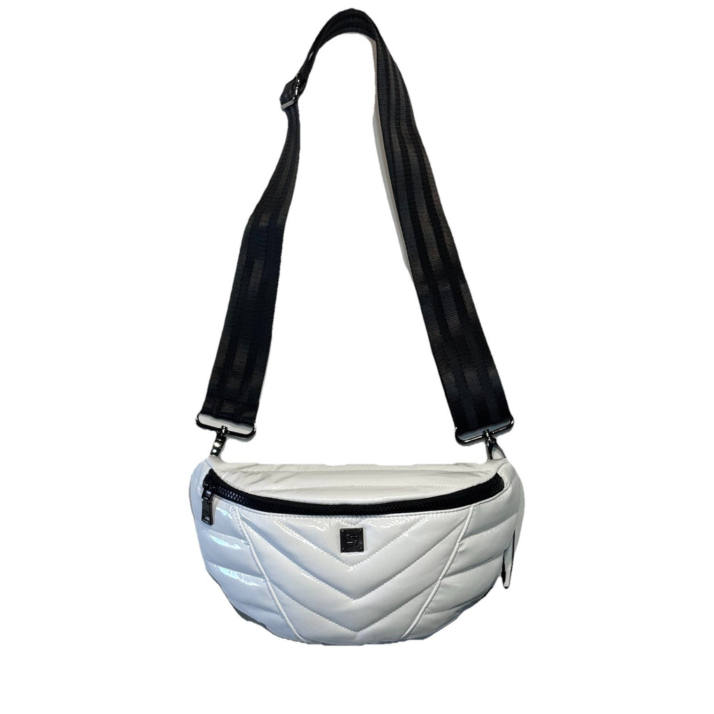 THINK ROYLN Little Runaway Sling Crossbody Waist Bag Patent White (MSRP $128)