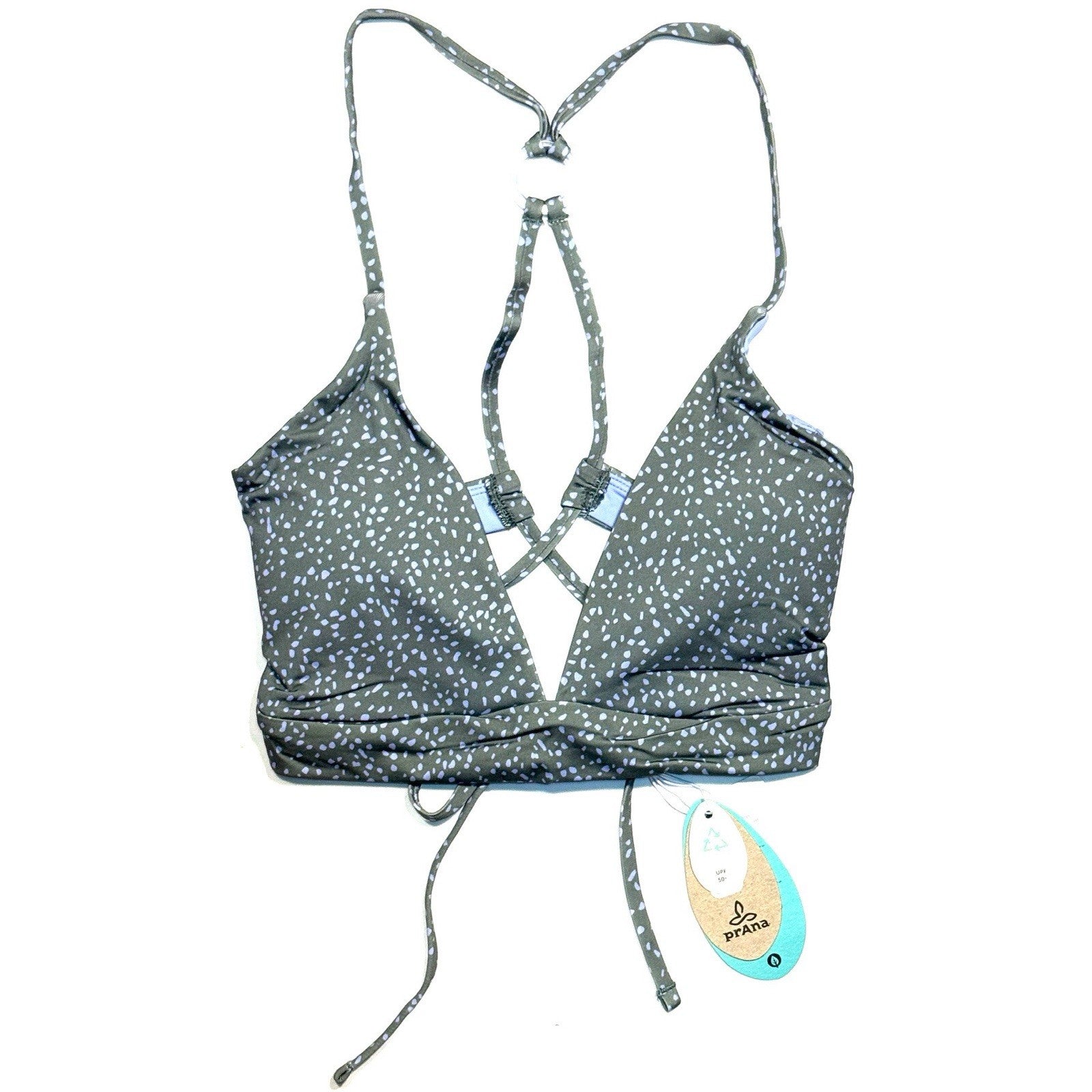 PRANA Womens La Plata Bikini Swim Top Army Spots Green (MSRP $65)