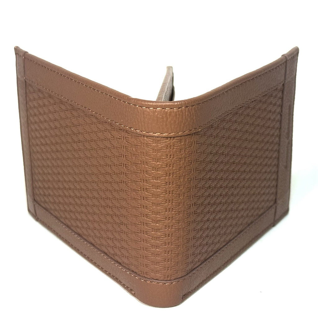 TOMMY BAHAMA Mens Basket Weave Embossed Bifold Leather Wallet Tan (MSRP $80)