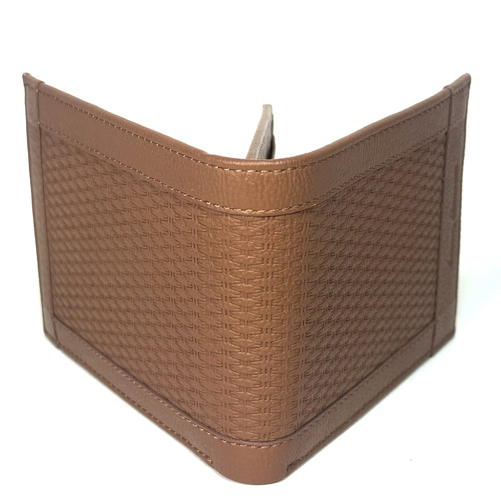 TOMMY BAHAMA Mens Basket Weave Embossed Bifold Leather Wallet Tan (MSRP $80)