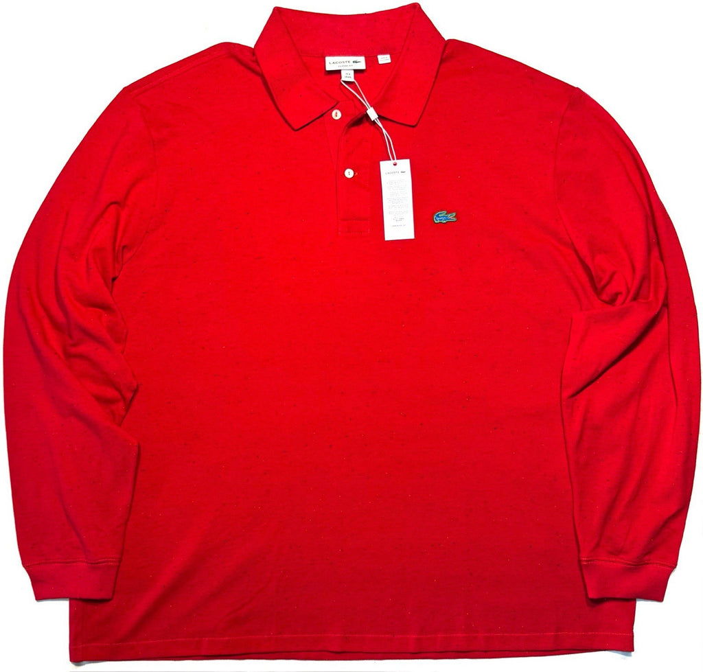 LACOSTE Mens Big Tall Speckled Logo Long Sleeve Polo Shirt Red 4XL (MSRP $125)