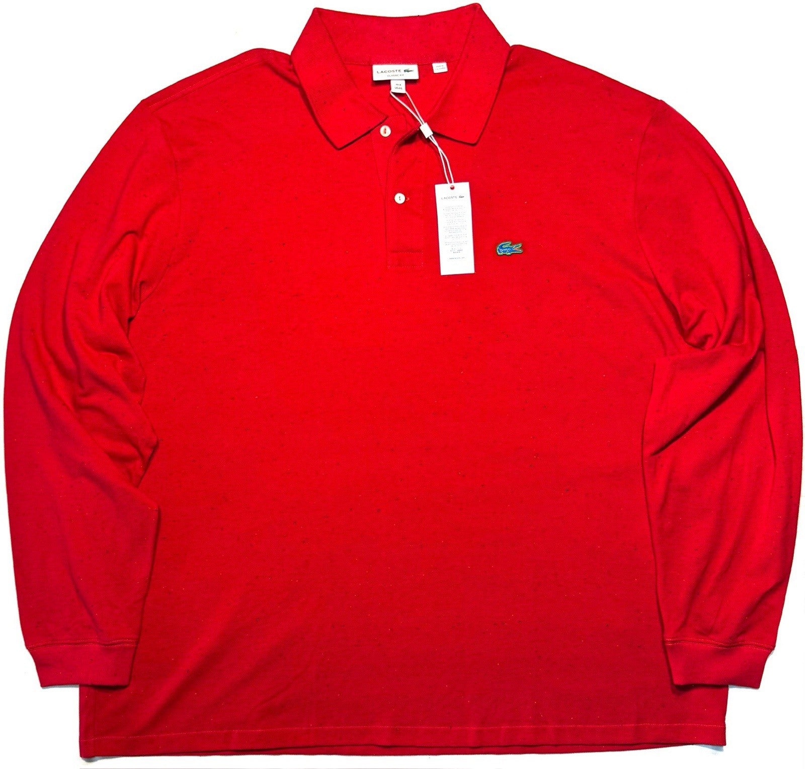 LACOSTE Mens Big Tall Speckled Logo Long Sleeve Polo Shirt Red 4XL (MSRP $125)