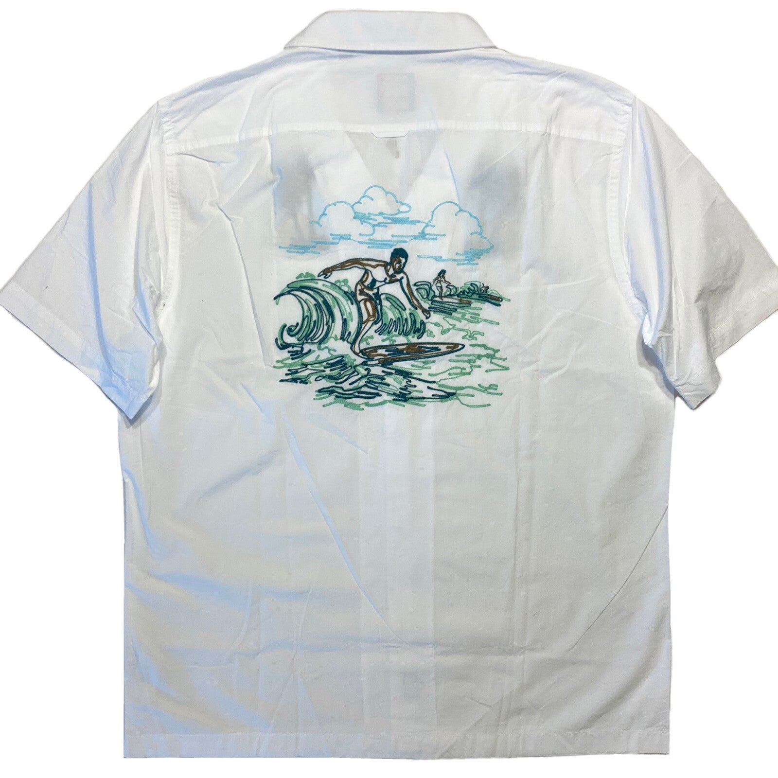 TODD SNYDER Mens Surf Embroidery Camp Collar Short Sleeve Shirt White -MSRP $198