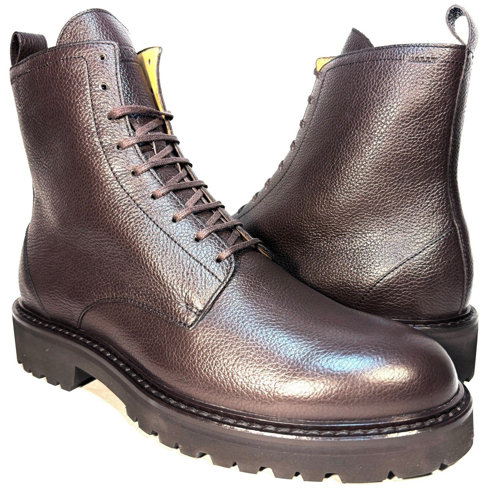 BALLY Mens Brady Grained Calf Leather Combat Boots Brown (MSRP $1,150)