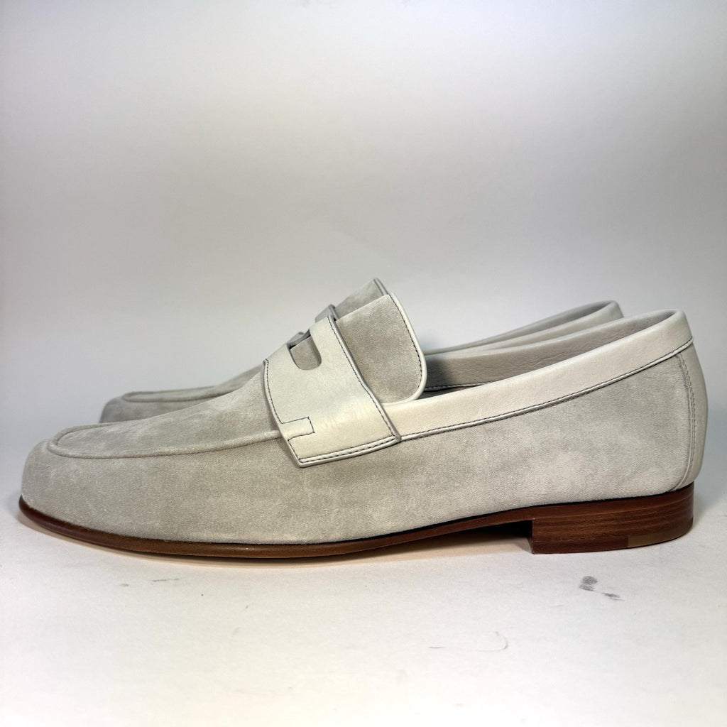 JOHN LOBB Mens Hendra Suede Leather Slip On Loafers Mist Grey 10 (MSRP $1,190)