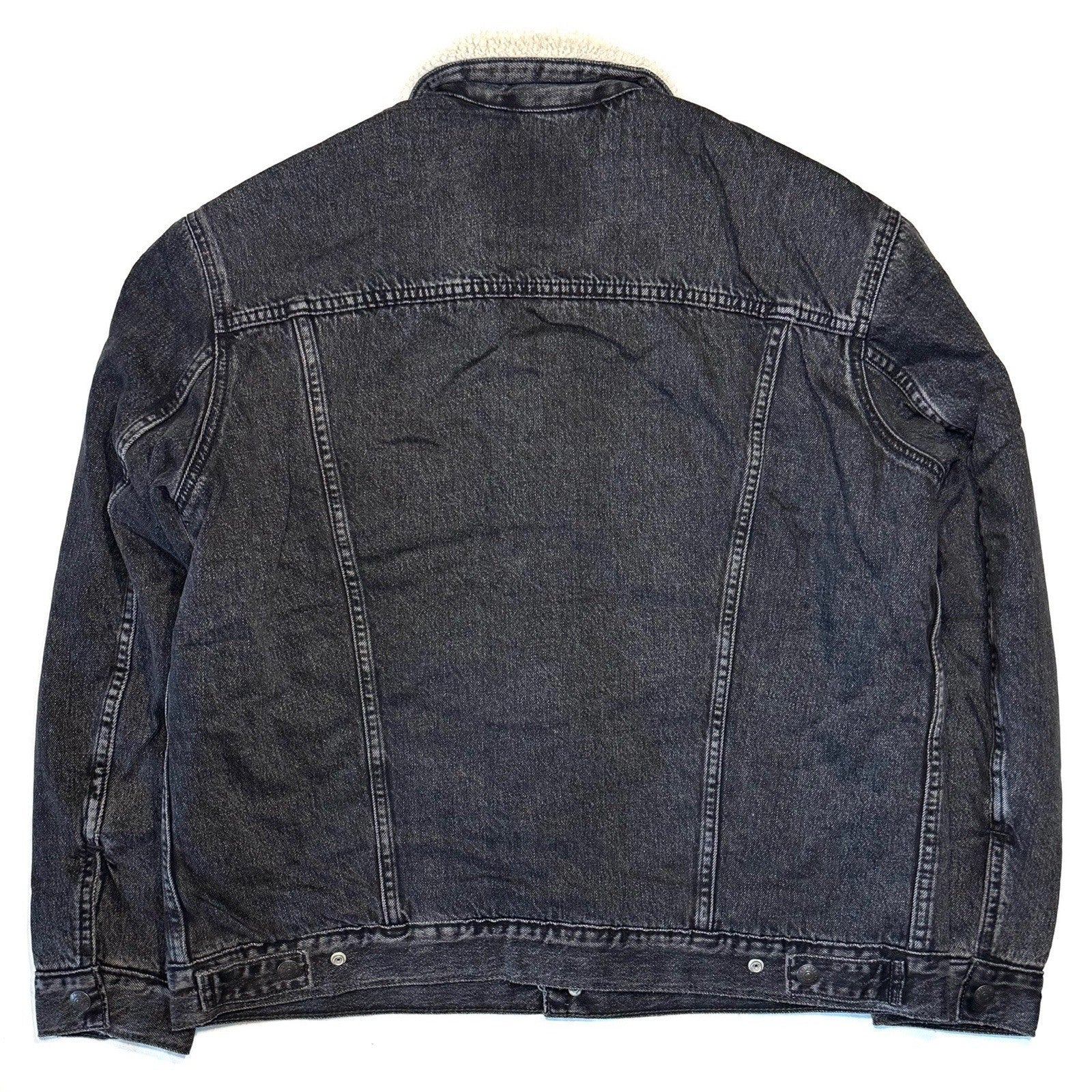 LEVIS Mens Recycled Sherpa Jacket Denim Jean Trucker Jacket Dark Grey L