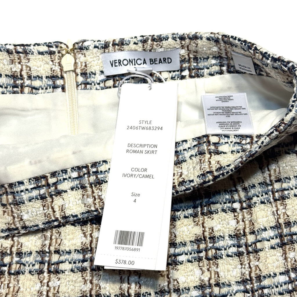 VERONICA BEARD Womens Roman Check Tweed Mini Skirt Ivory White 4 (MSRP $378)