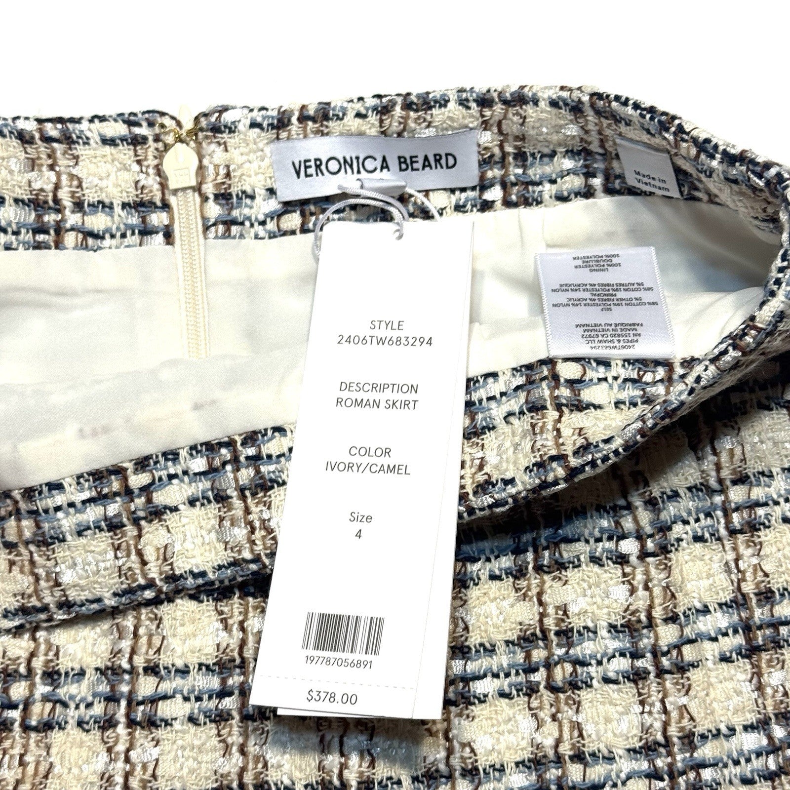 VERONICA BEARD Womens Roman Check Tweed Mini Skirt Ivory White 4 (MSRP $378)