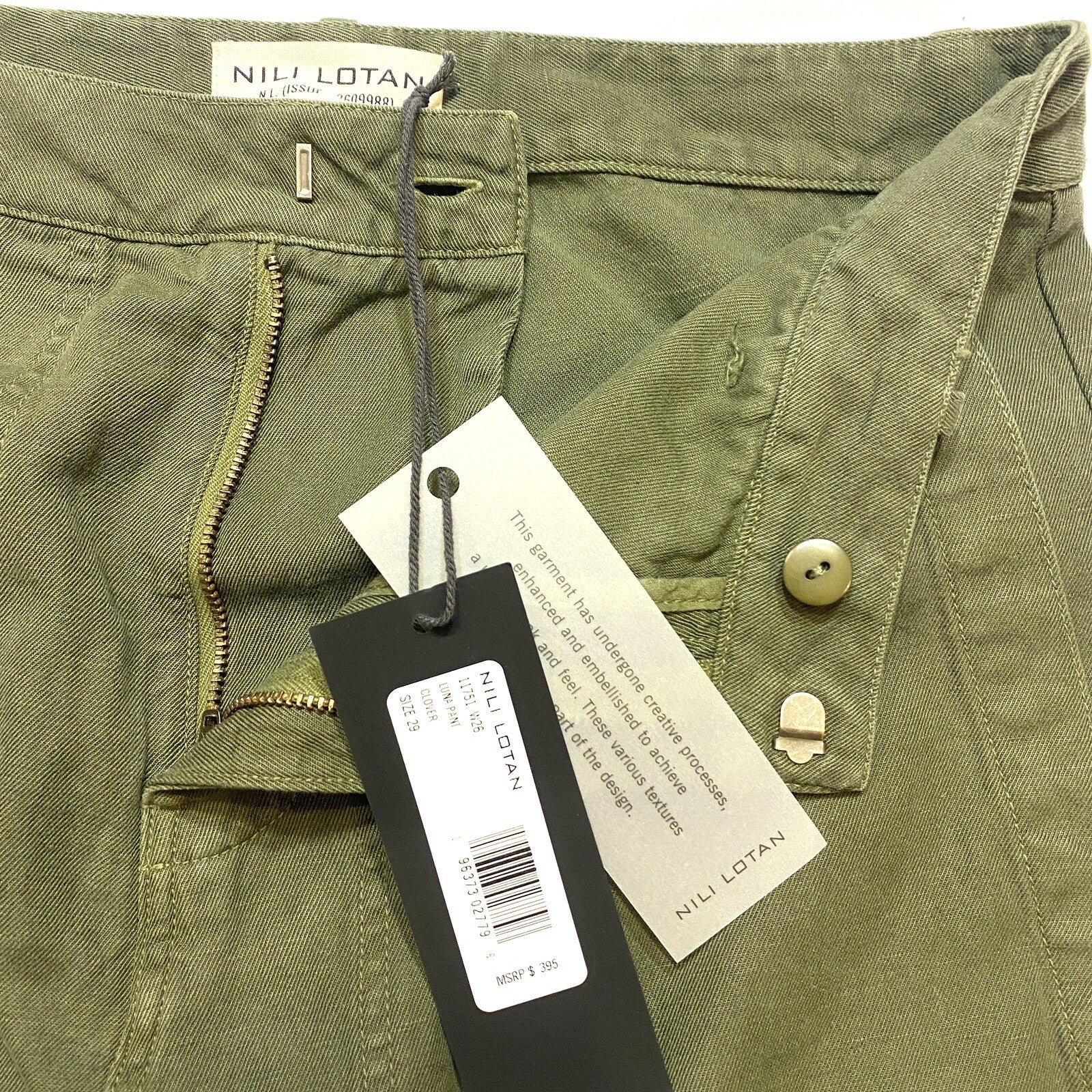 NILI LOTAN Womens Luna Crop Cotton Linen Pants Clover Green (MSRP $395)