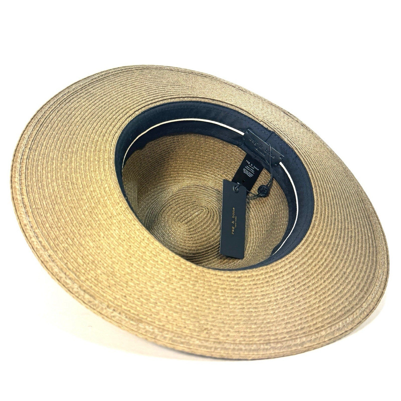 RAG & BONE Womens City Straw Logo Stripe Hat Olive (MSRP $250)