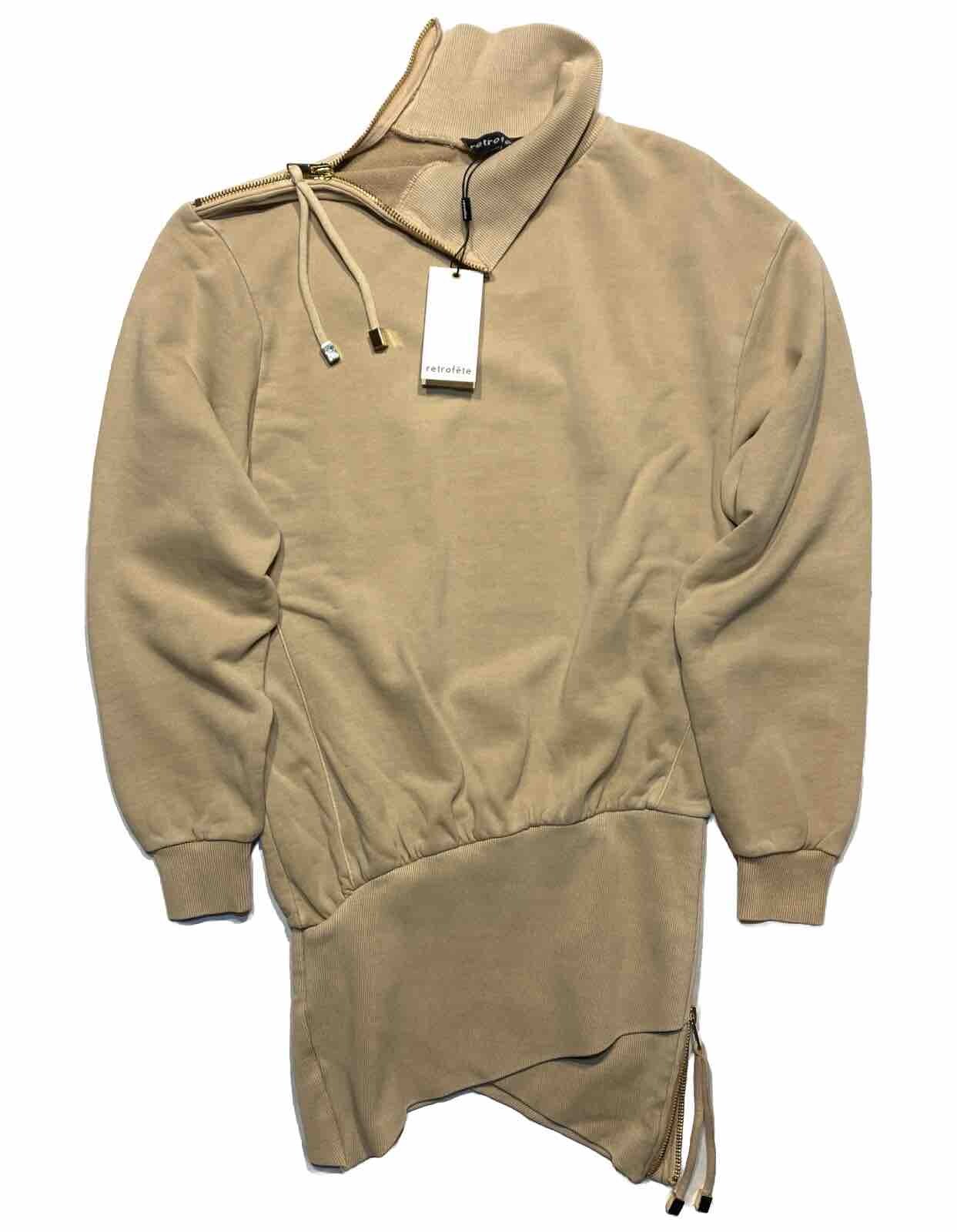 RETROFETE Charlotte Mock Zip Sweatshirt Dress Hum Beige XS (MSRP $385)