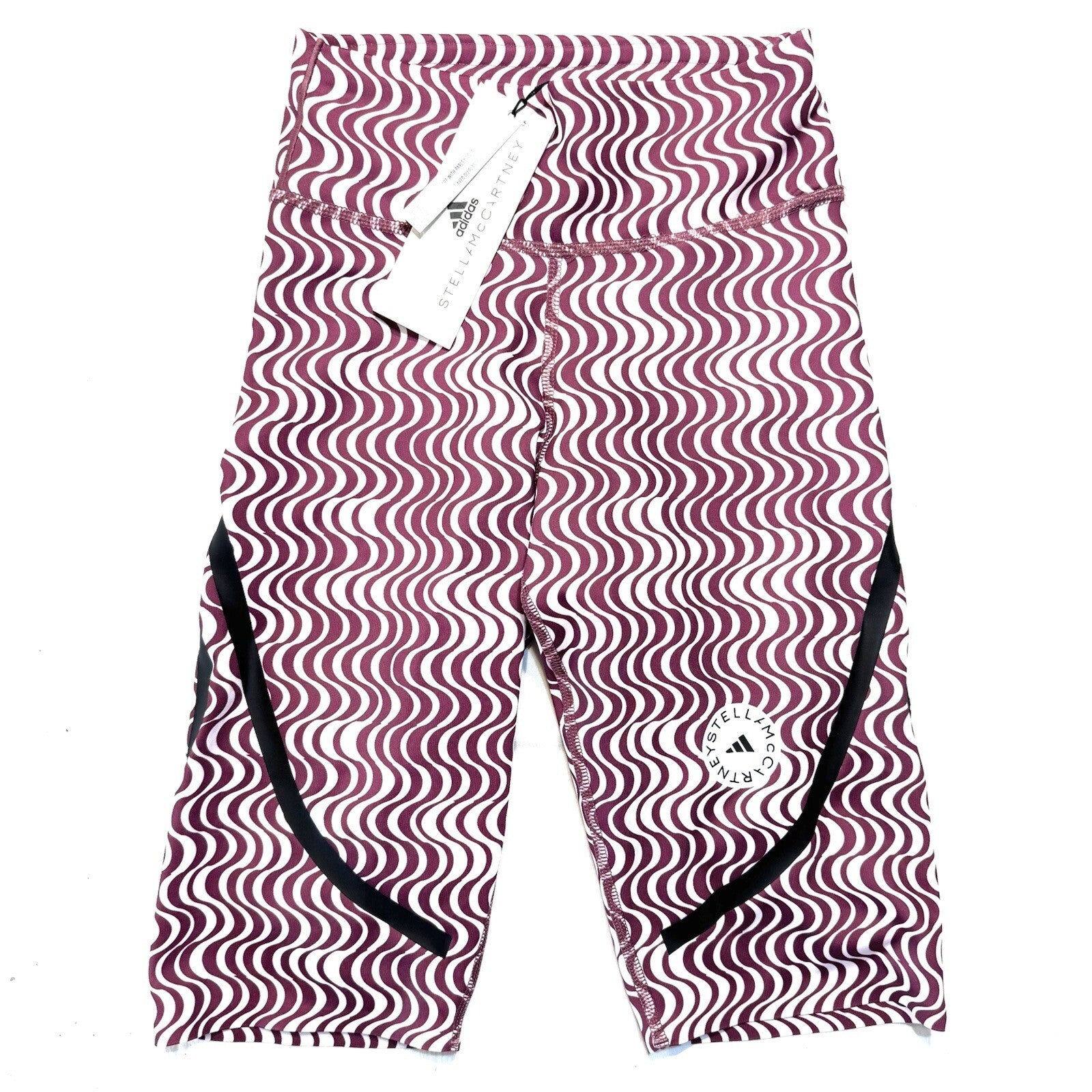 ADIDAS STELLA MCCARTNEY Wave Print Striped Cycle Bike Shorts Purple (MSRP $110)
