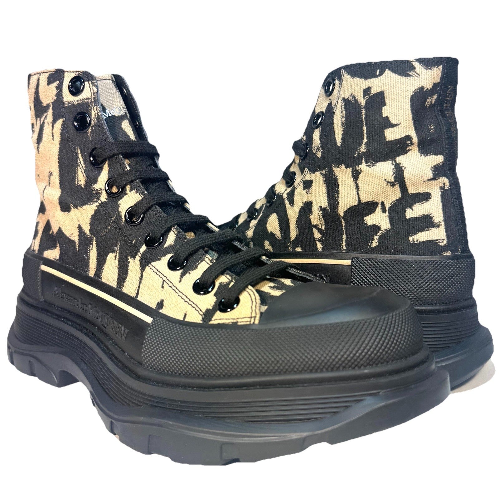 ALEXANDER MCQUEEN Mens Tread Slick Logo Hightop Sneaker Boots Black (MSRP $890)