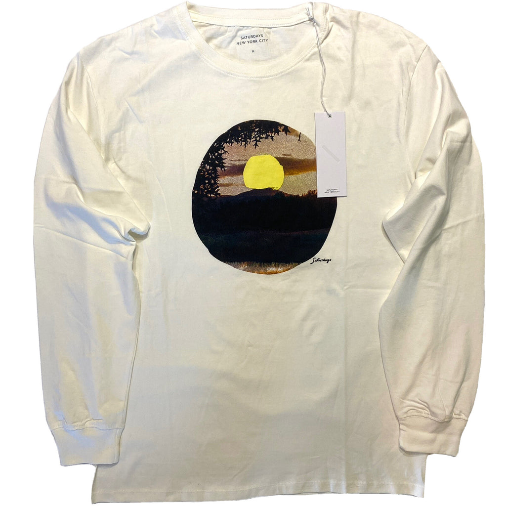 SATURDAYS NYC Mens Seabright Graphic Long Sleeve T Shirt White (MSRP $68)