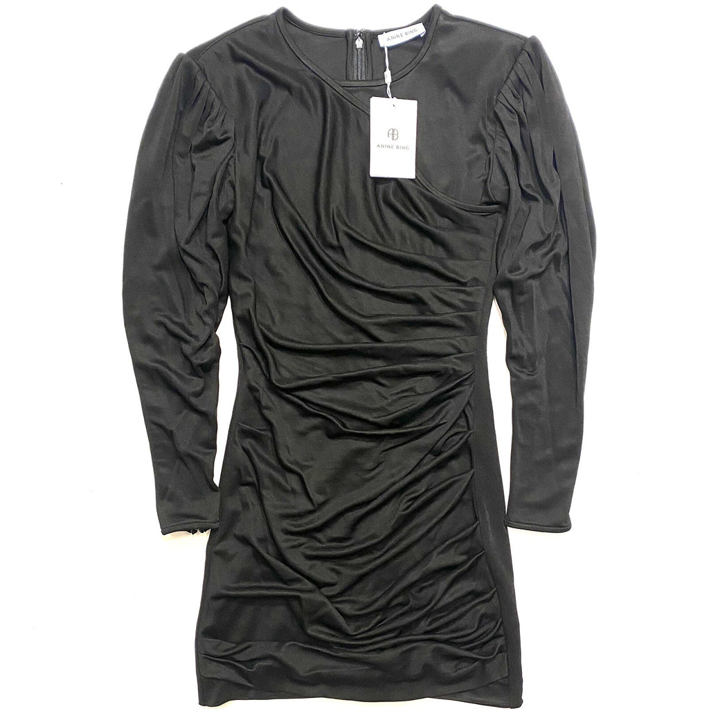 ANINE BING Womens Alaia Long Sleeve Ruffle Dress Black (MSRP $349)