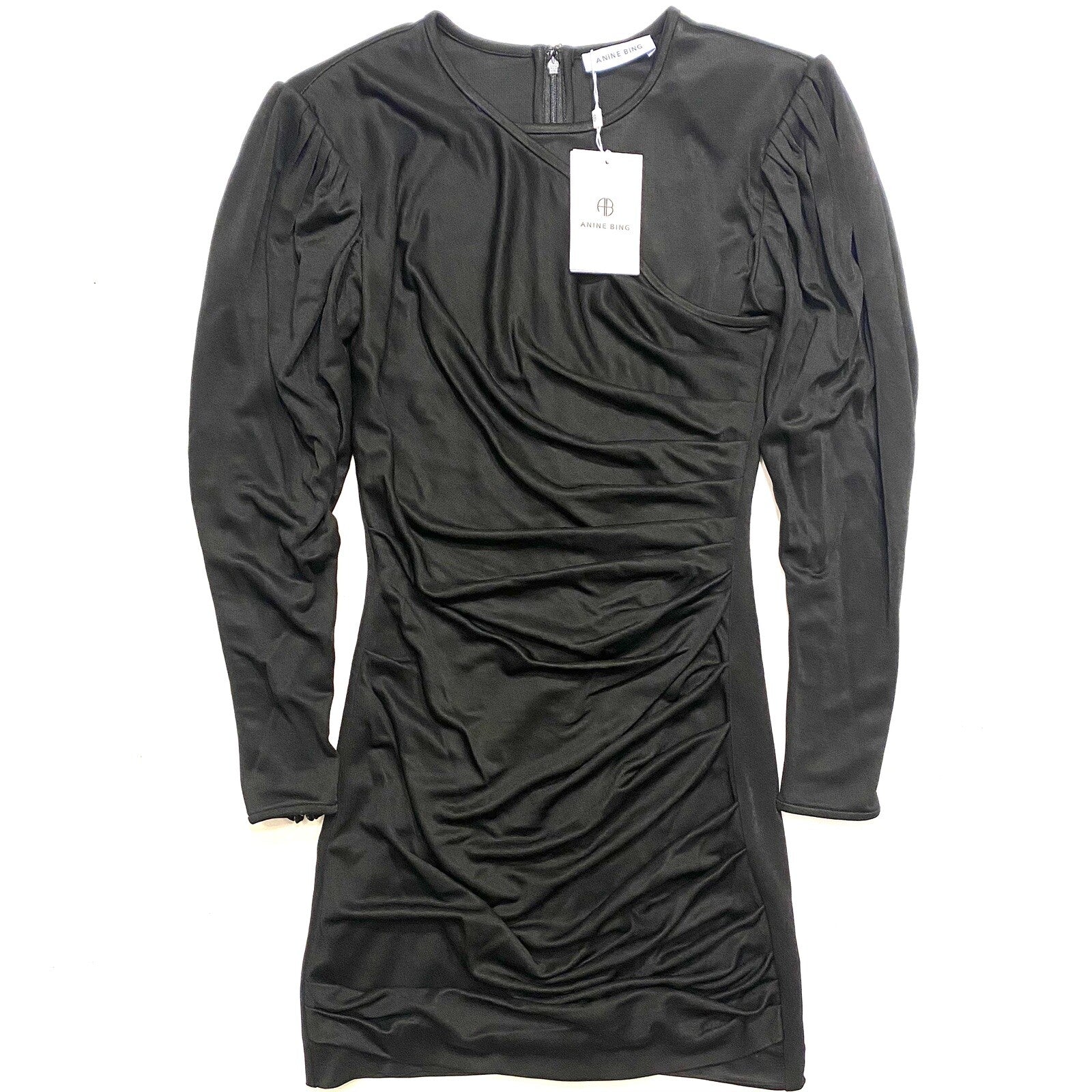 ANINE BING Womens Alaia Long Sleeve Ruffle Dress Black (MSRP $349)