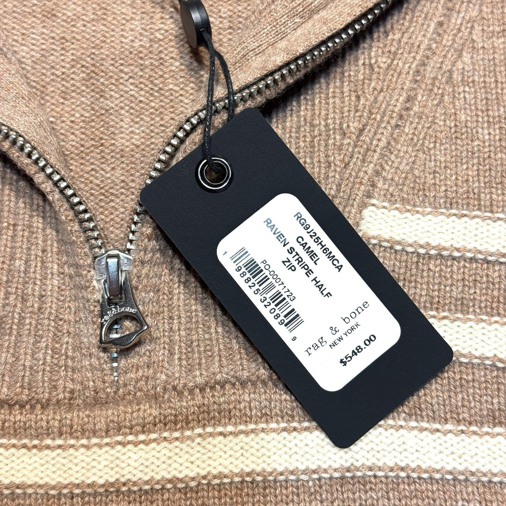 RAG & BONE Womens Raven Cashmere Wool Stripe Half Zip Sweater Camel (MSRP $548)