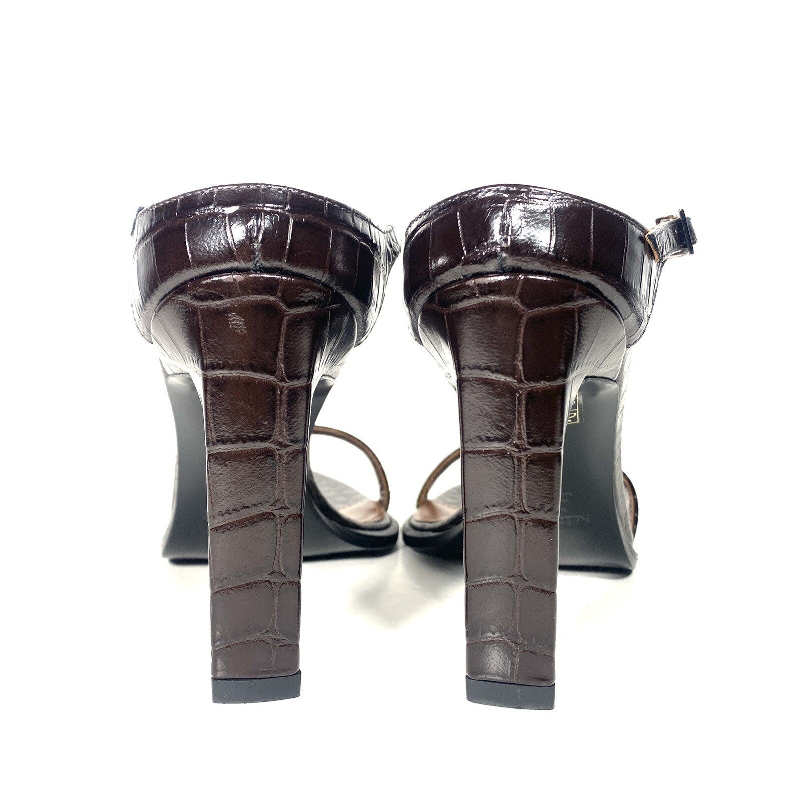 MISSONI Womens Crocodile Embossed Leather Heel Sandals Brown (MSRP $810)