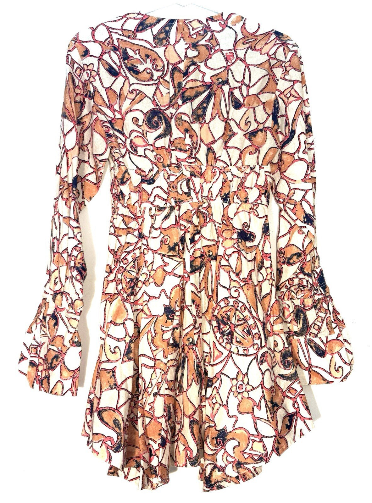 A.L.C. Salina Floral Linen Long Sleeve Mini Dress White Orange (MSRP $495)