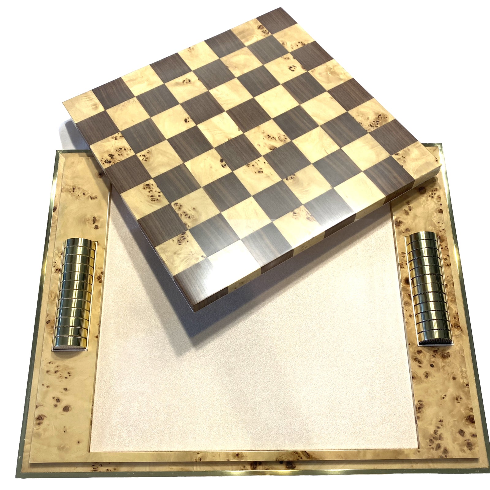 AERIN Shagreen Burl Walnut AH5387 Checkers Tray Set Cream Beige (MSRP $1,995)