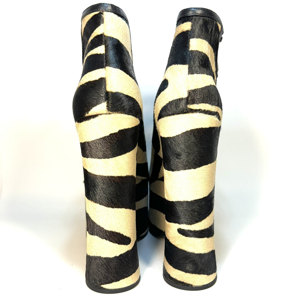 MARC JACOBS The Kiki Ankle Platform Boots Zebra Pony Hair Black (MSRP $550)