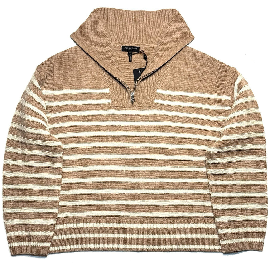 RAG & BONE Womens Raven Cashmere Wool Stripe Half Zip Sweater Camel (MSRP $548)