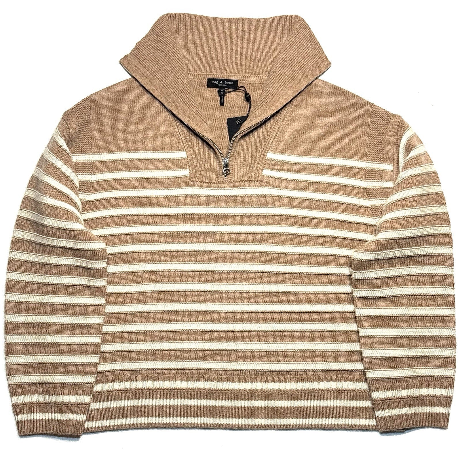 RAG & BONE Womens Raven Cashmere Wool Stripe Half Zip Sweater Camel (MSRP $548)