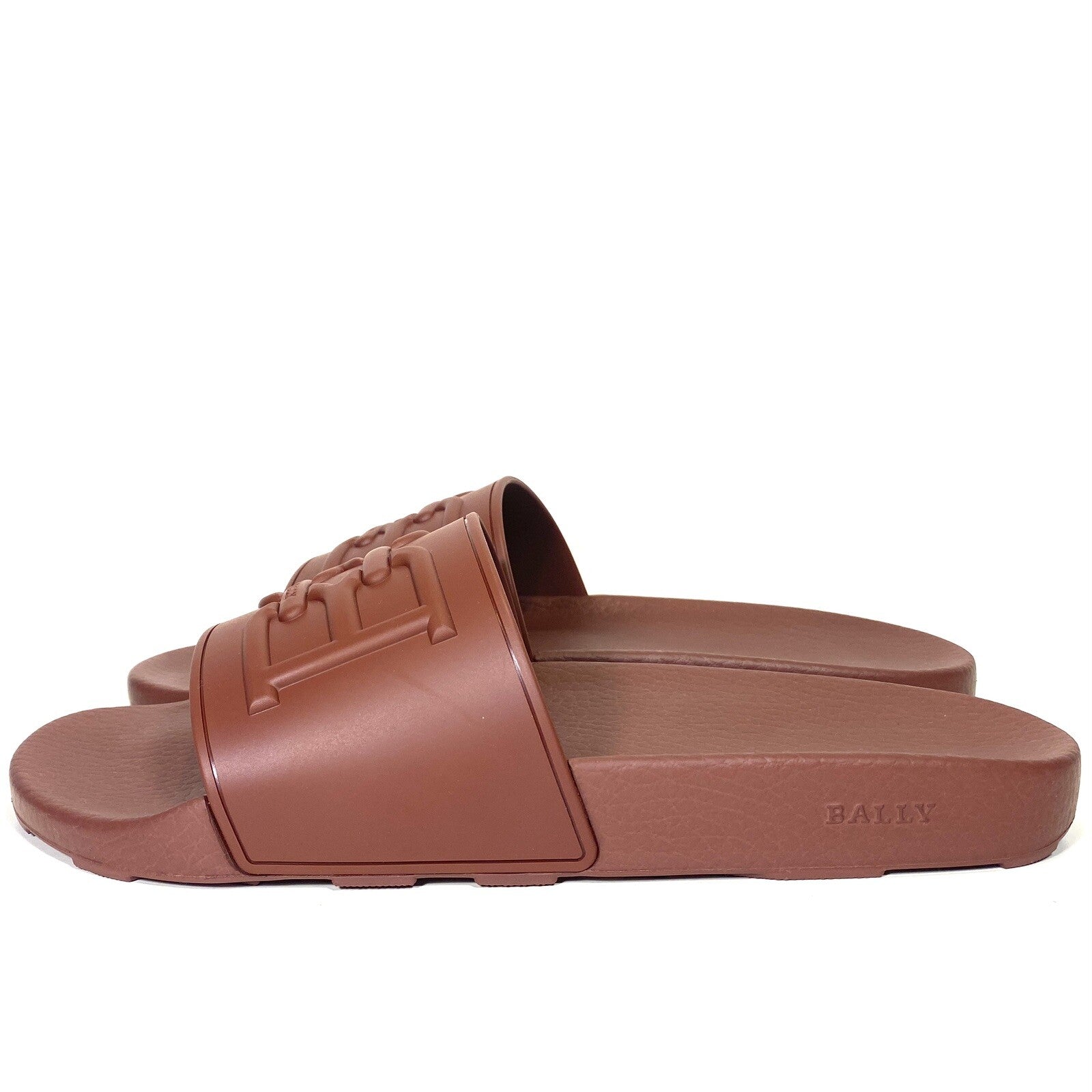 BALLY Mens Scotty Heritage Logo Rubber Slides Sandals Dark Red (MSRP $255)