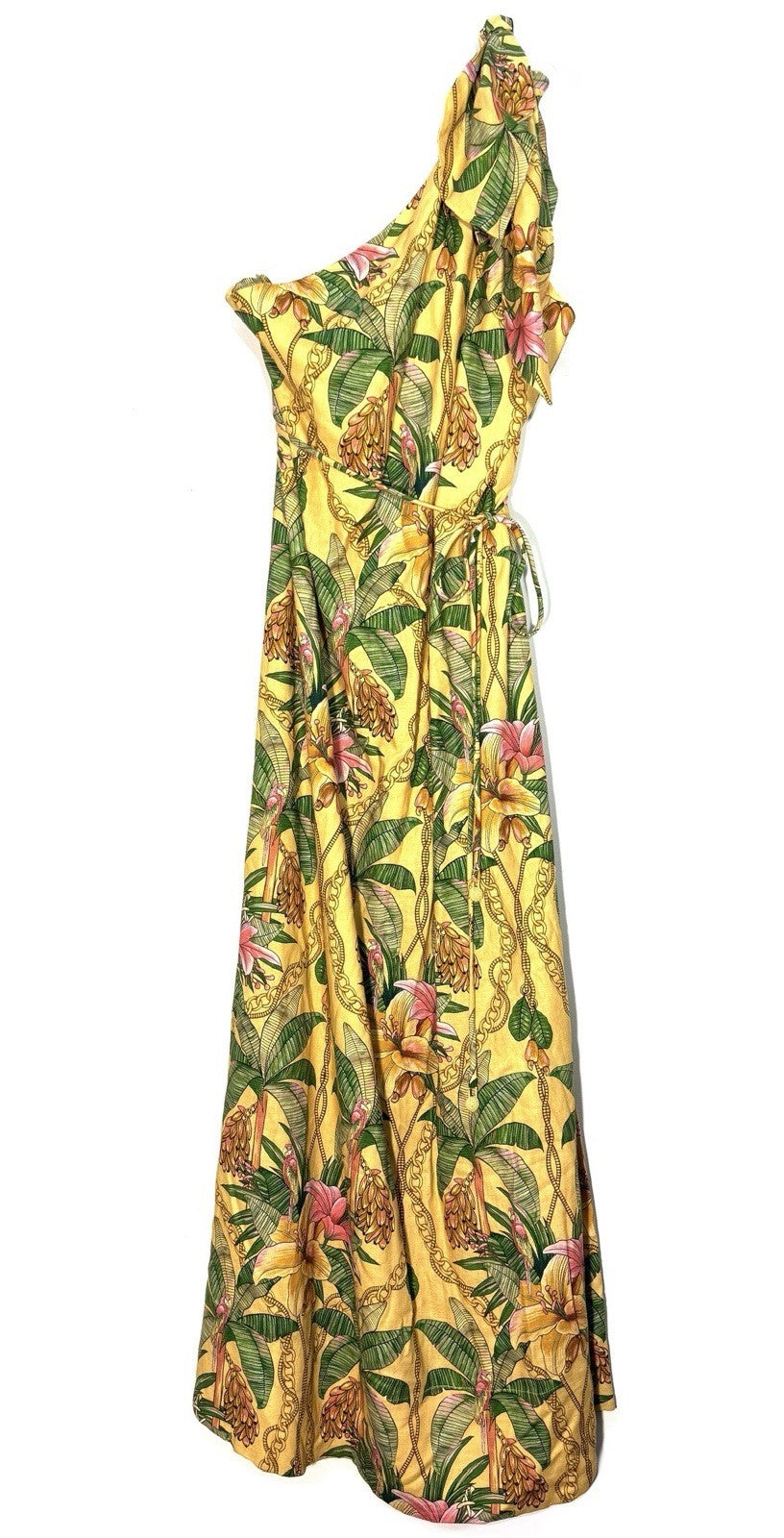 FARM RIO Womens Tropical Paradise One Shoulder Maxi Dress Yellow (MSRP $290)