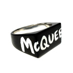 ALEXANDER MCQUEEN Mens Unisex Graffiti Logo Square Ring Black (MSRP $390)