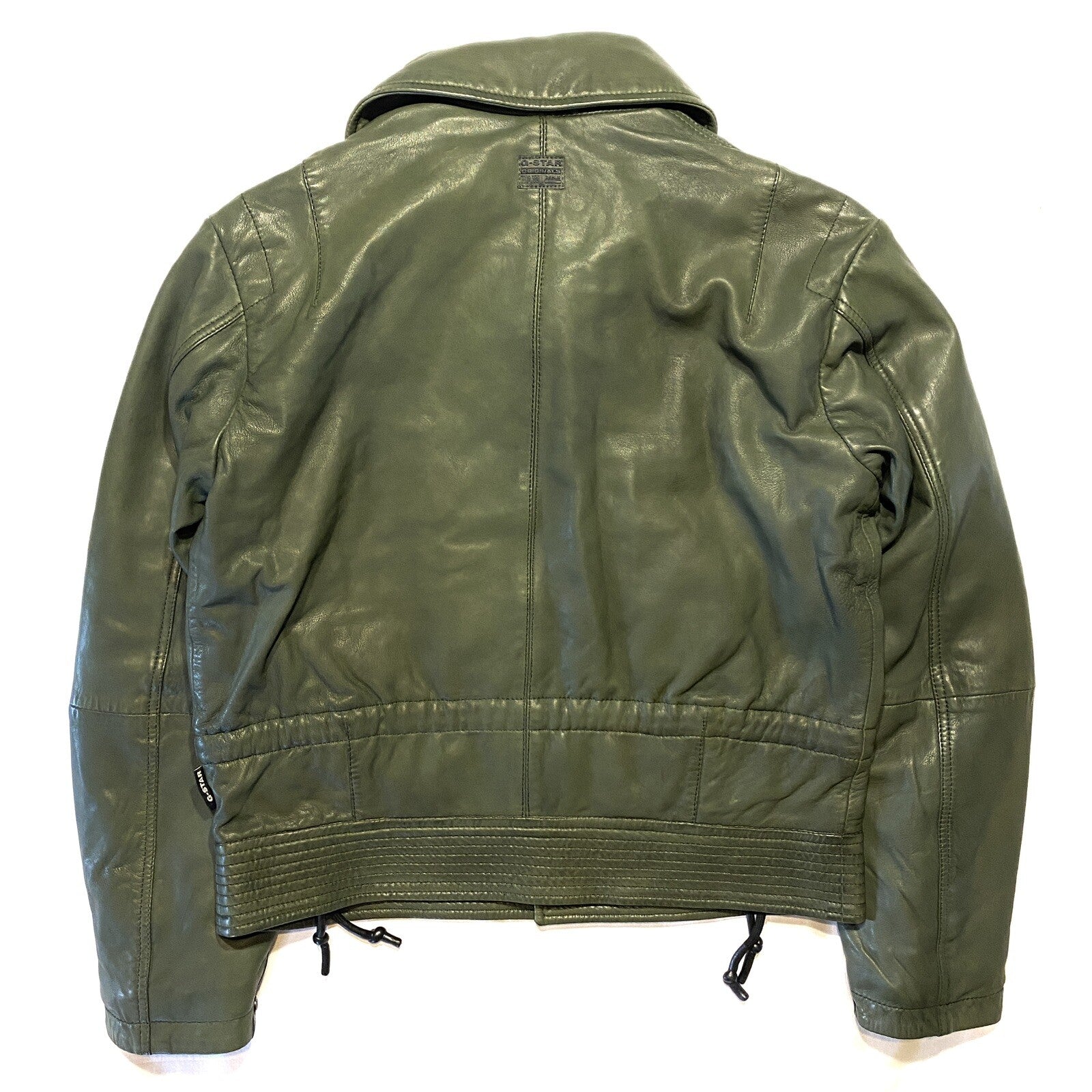 G STAR RAW Womens Vintage Short Leather Zip Jacket Coat Combat Green (MSRP $590)