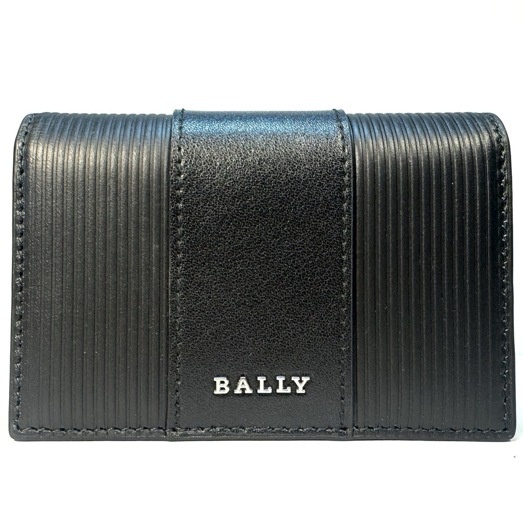 BALLY Womens Lalees Clavo Jocker Stripe Embossed Leather Card Case Wallet Black