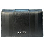BALLY Womens Lalees Clavo Jocker Stripe Embossed Leather Card Case Wallet Black