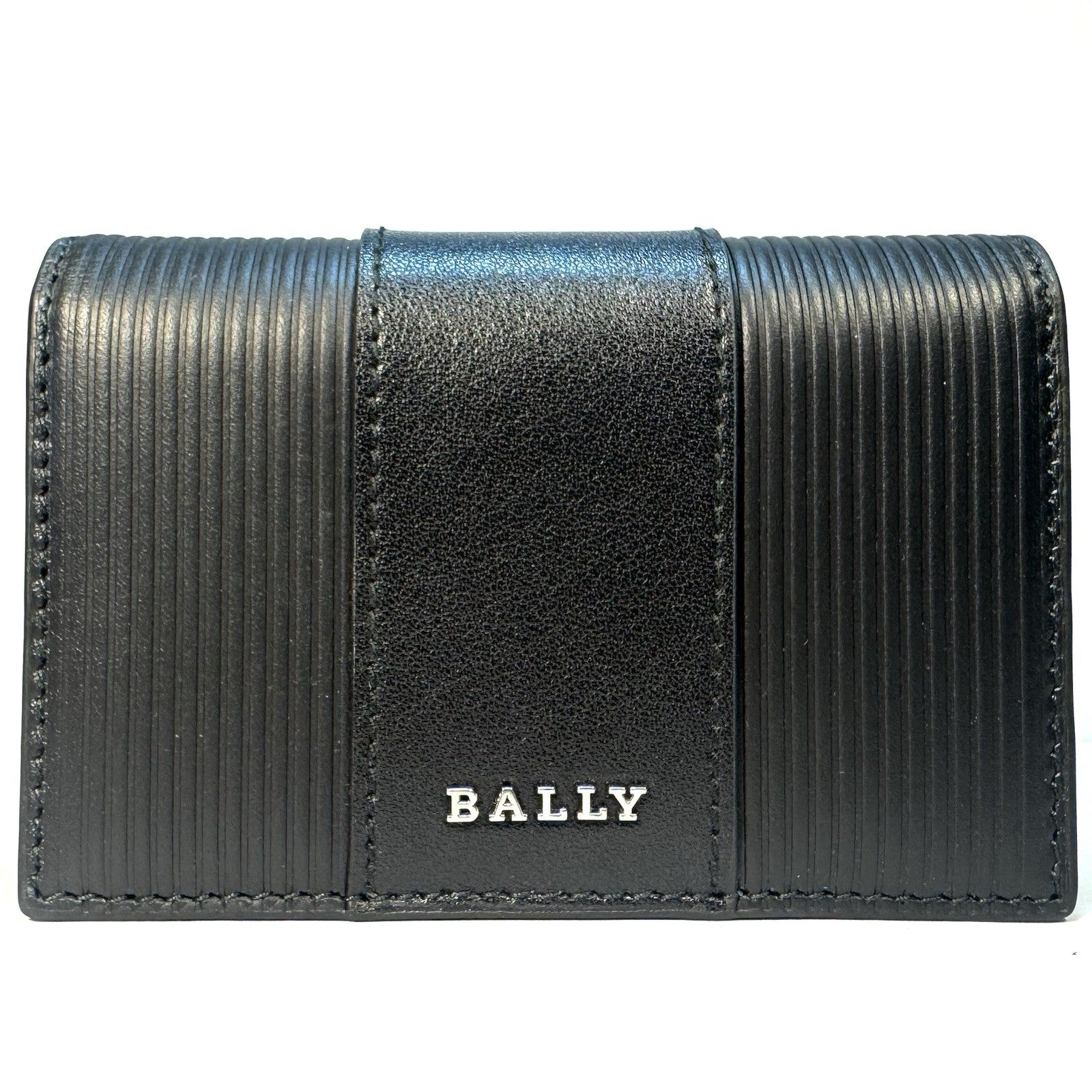 BALLY Womens Lalees Clavo Jocker Stripe Embossed Leather Card Case Wallet Black