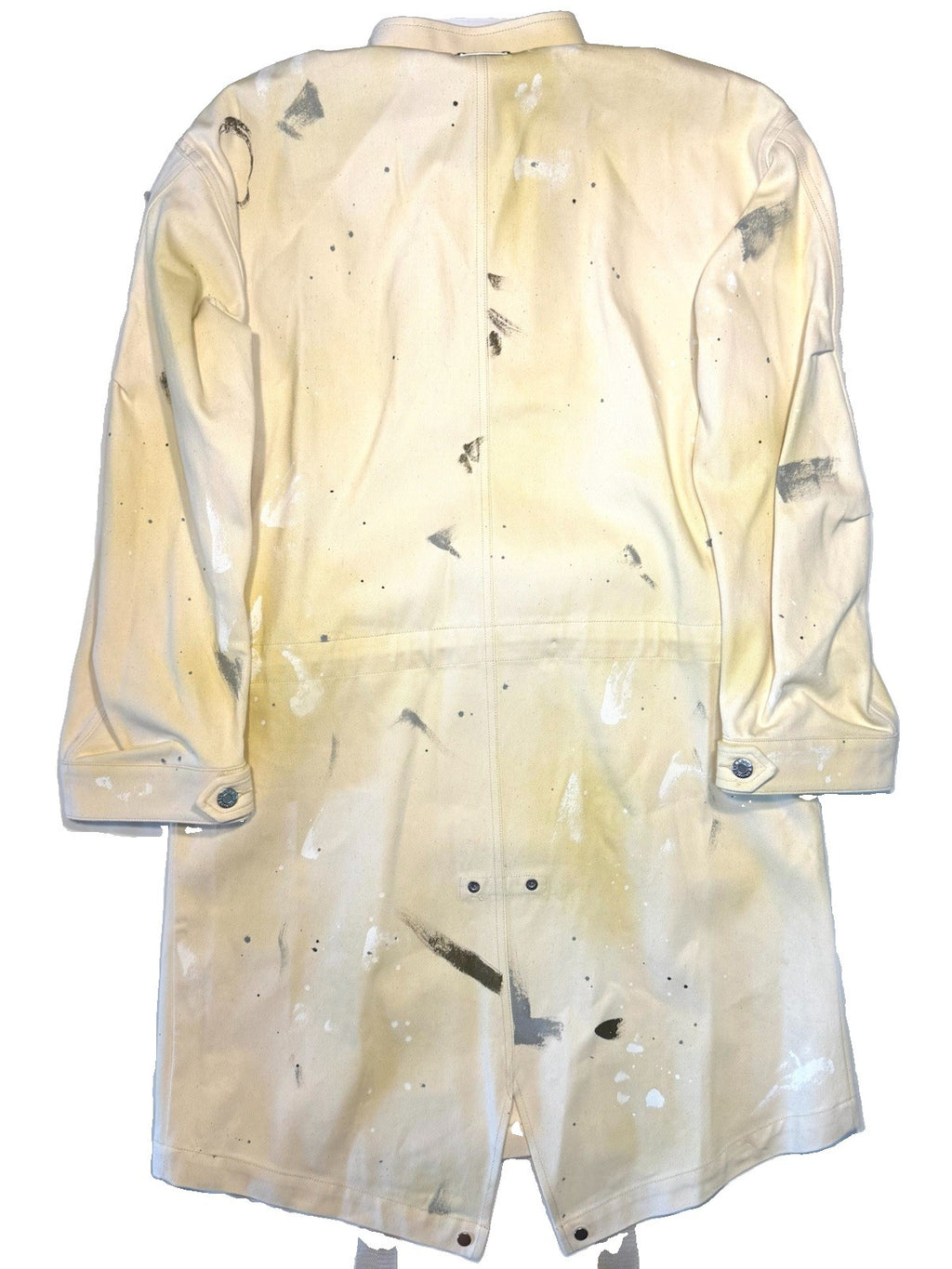 HELMUT LANG Unisex Painted Canvas Zip Parka Coat Ecru Ivory (MSRP $1,195)