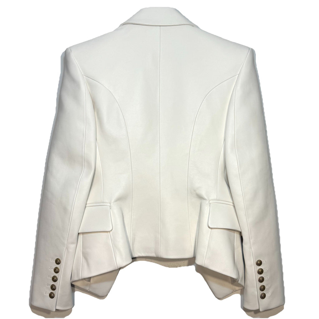 BALMAIN Womens Lamb Leather Double Breasted Blazer Jacket White 36 (MSRP $4,350)