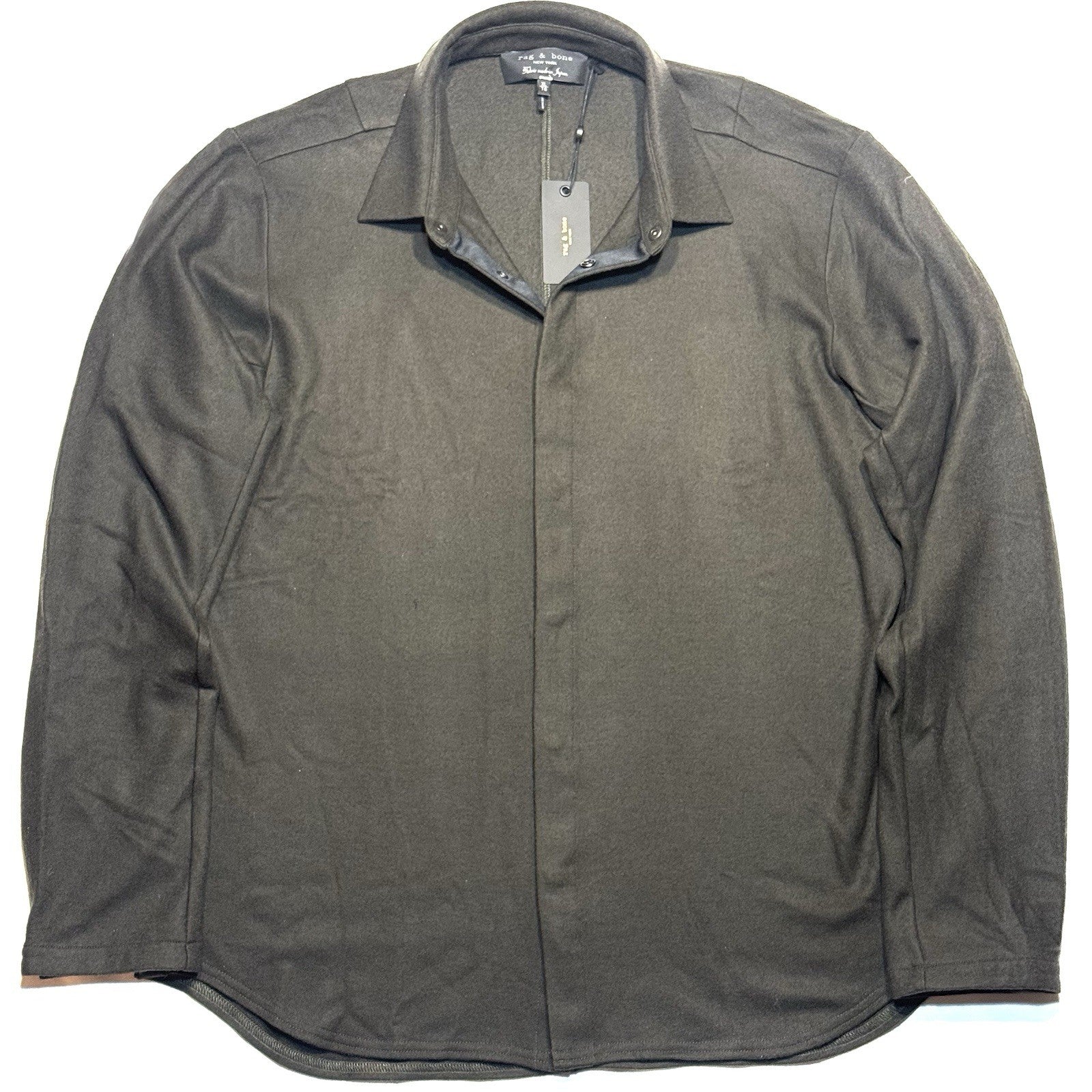 RAG & BONE Mens Japanese Wool Precision Snap Over Shirt Army Green XL -MSRP $498