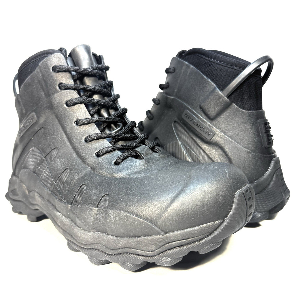 GIVENCHY Mens Mid High Rubber Lace Up 4G Logo Boots Black (MSRP $675)