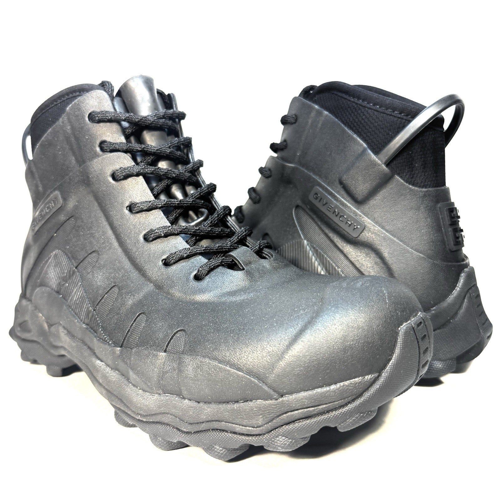 GIVENCHY Mens Mid High Rubber Lace Up 4G Logo Boots Black (MSRP $675)