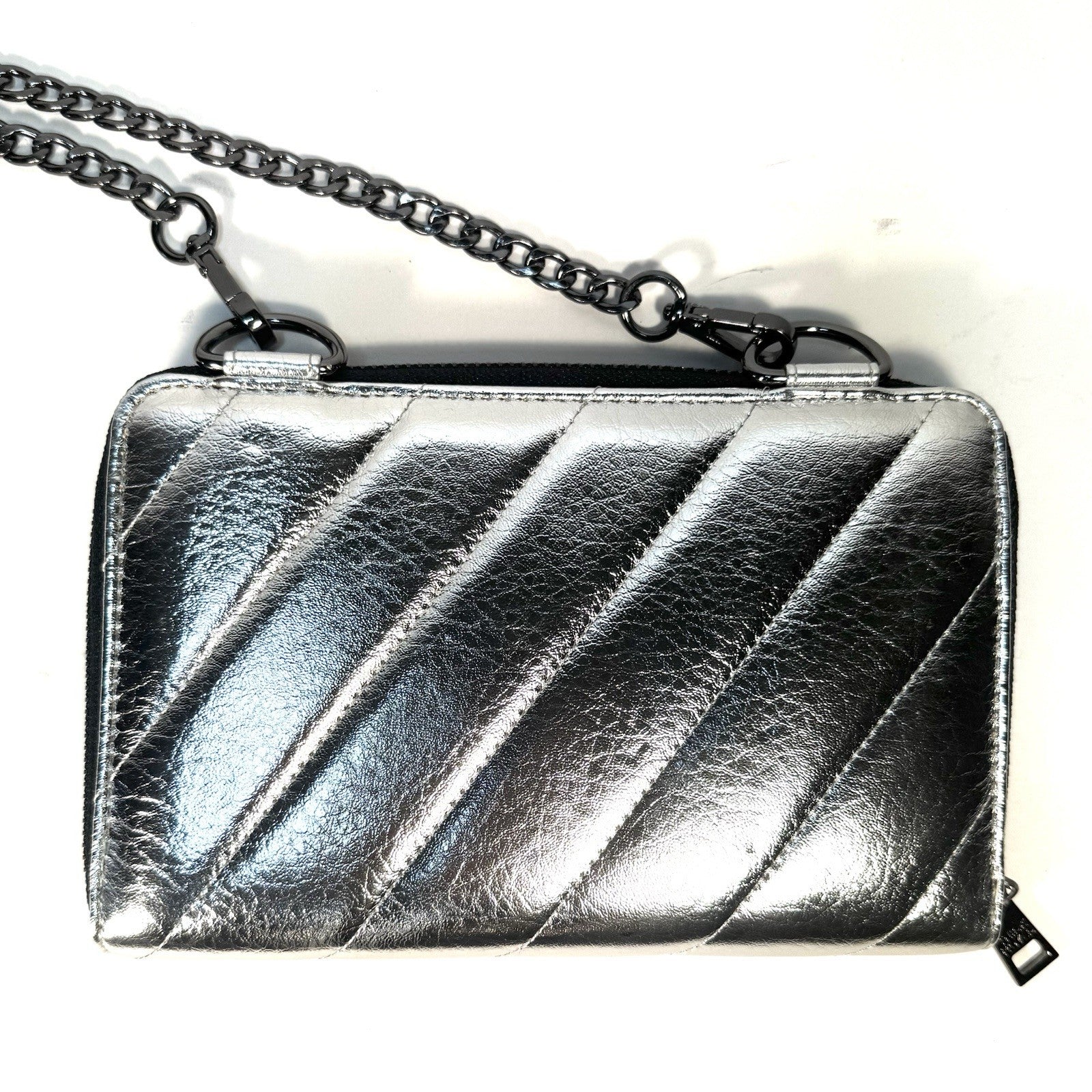 THINK ROYLN LUXE Wallet Crossbody On Chain Crinkle Faux Leather Silver