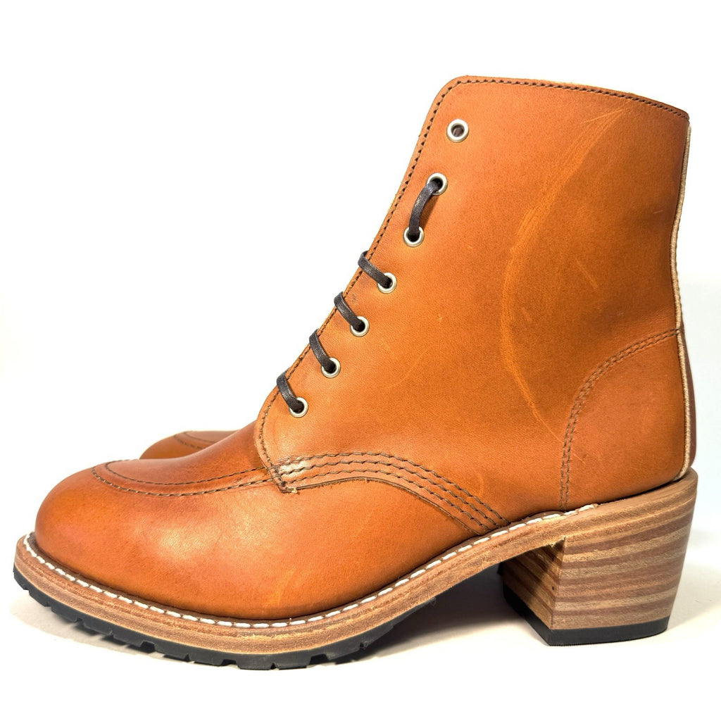 RED WING Womens Clara Block Heel Lace Up Boots Oro Legacy Brown (MSRP $360)