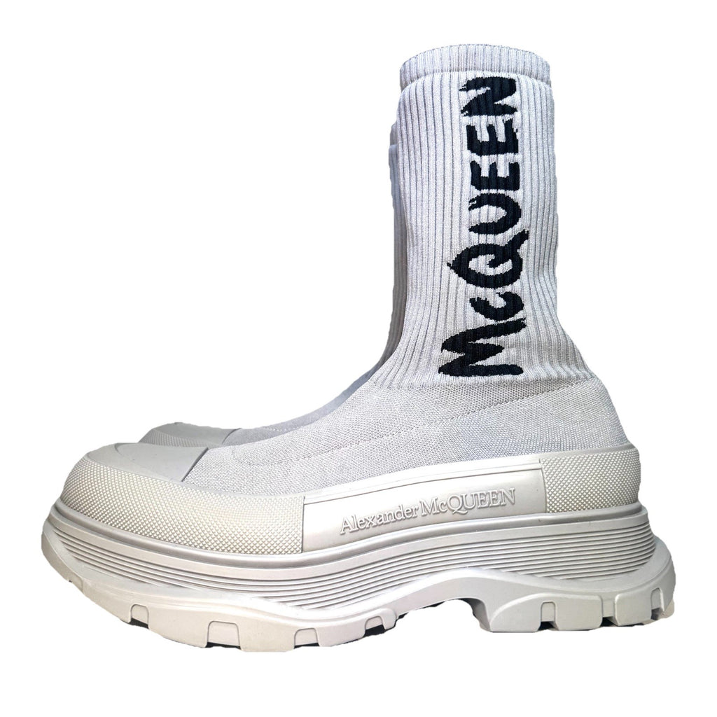 ALEXANDER MCQUEEN Mens Tread Slick Logo Knit Sock Sneaker Boots Grey (MSRP $990)