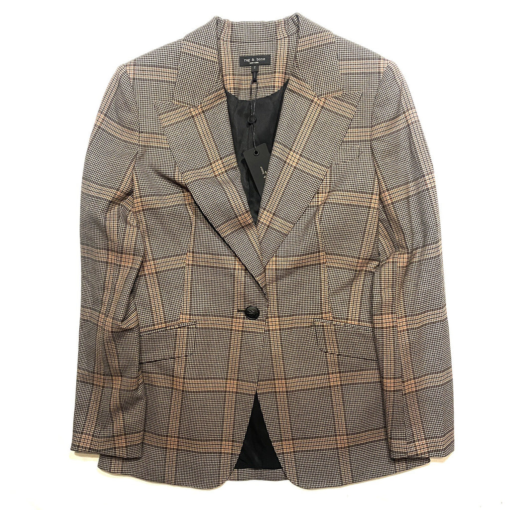 RAG & BONE Womens Bianca Plaid Check Blazer Jacket Brown 2 (MSRP $650)