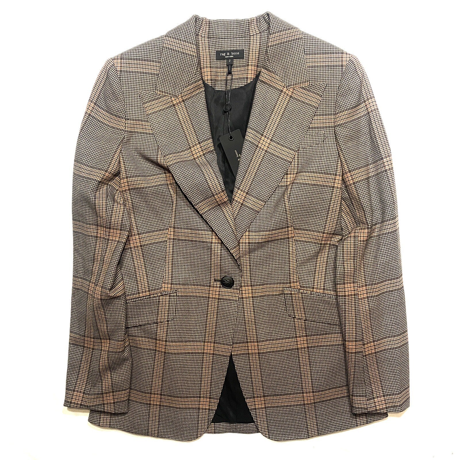 RAG & BONE Womens Bianca Plaid Check Blazer Jacket Brown 2 (MSRP $650)