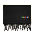 MISSONI Mens Womens Wool Fringe Scarf Multicolor Logo Black Gray Red