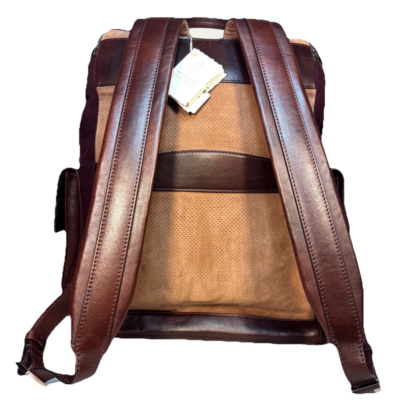 BRUNELLO CUCINELLI Leather Wool Canvas Backpack Burgundy Brown (MSRP $4,595)