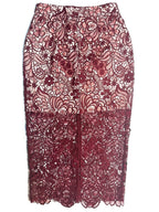 REISS Womens Flo Floral Lace Lined Pencil Skirt Burgundy Red (MSRP $320)