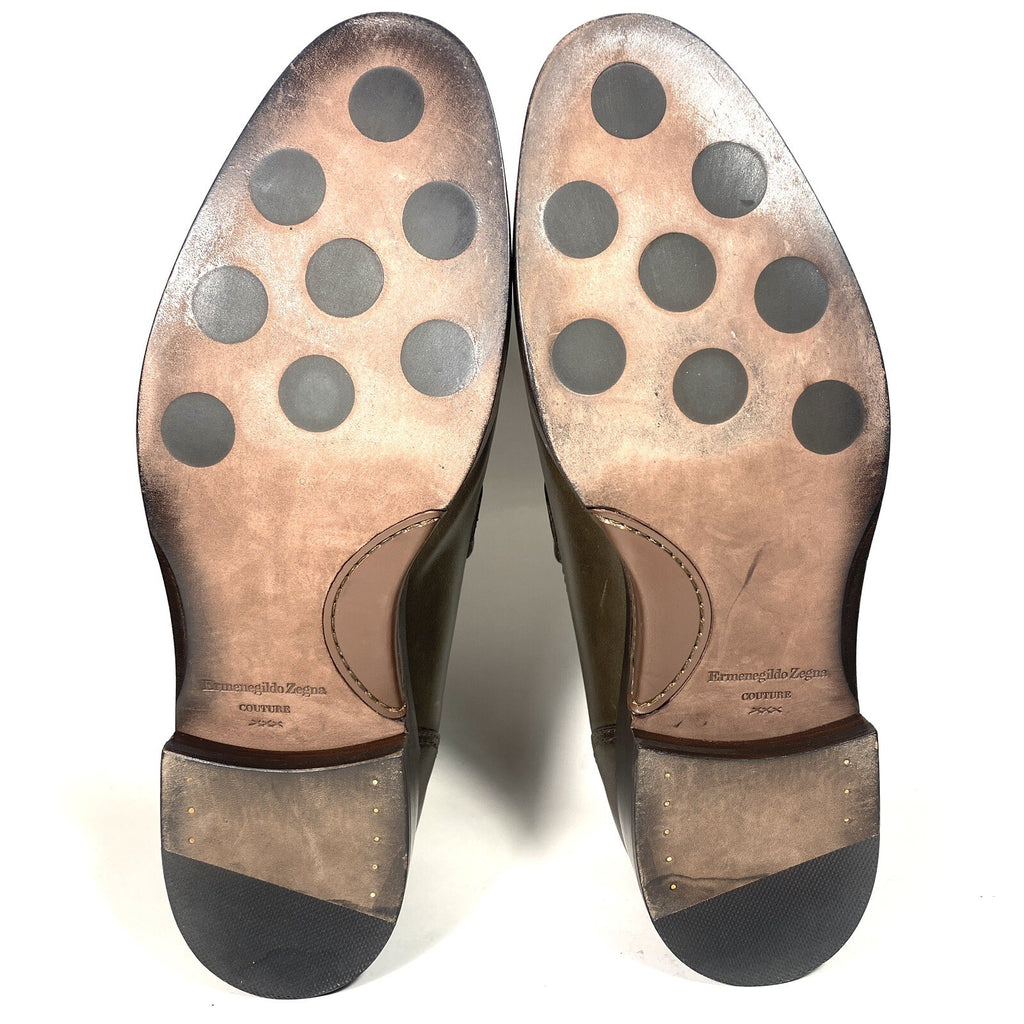 ERMENEGILDO ZEGNA Couture Mens Leather Slip On Loafers Olive Green 11 -MSRP $995
