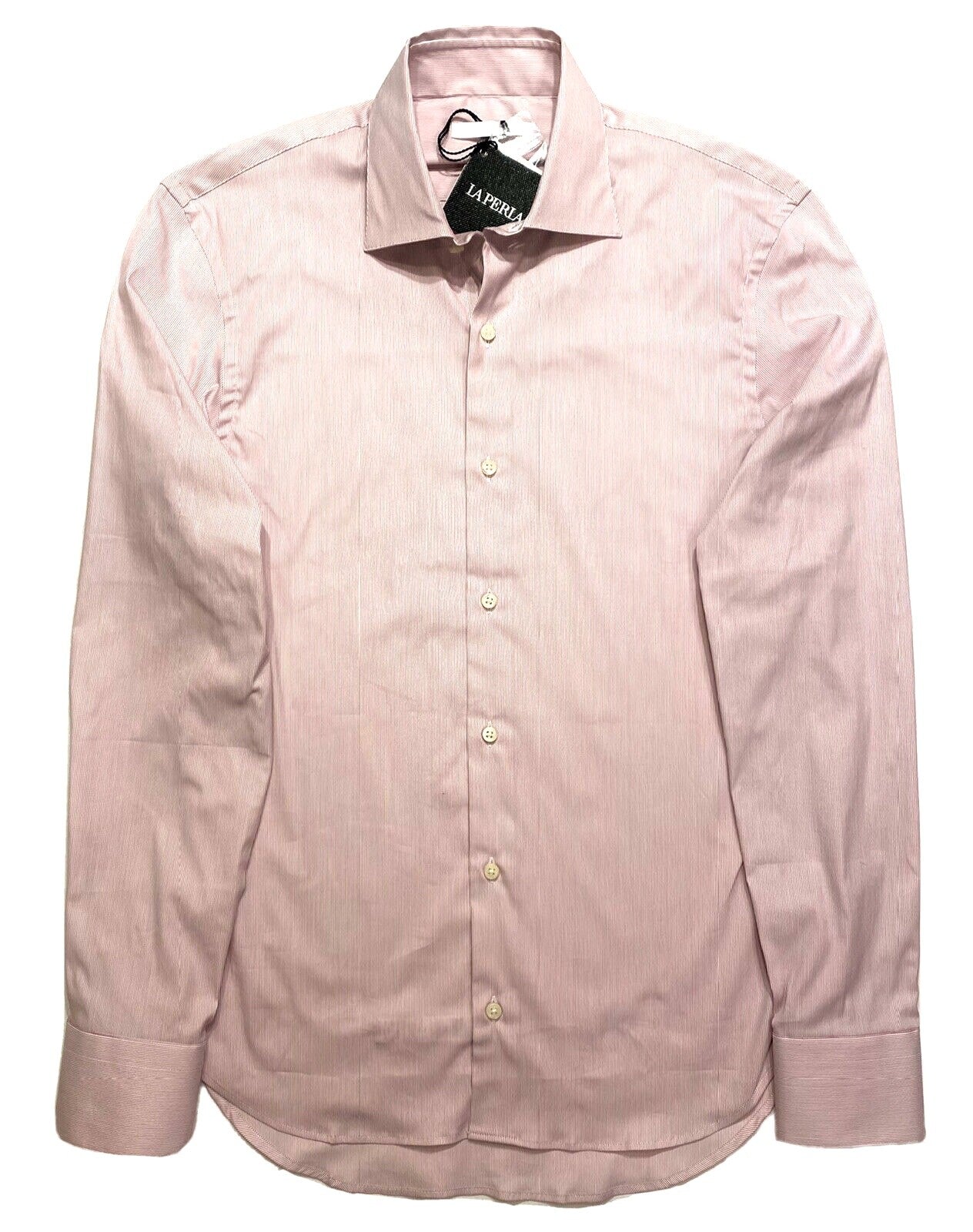 LA PERLA Mens Pinstripe Spread Collar Button Dress Shirt Pink (MSRP $450)