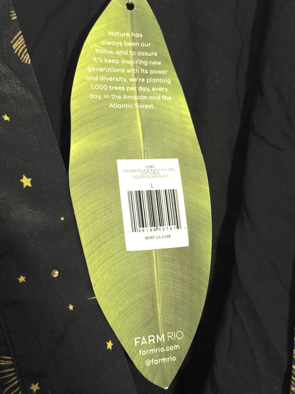 FARM RIO Womens Golden Foliage Puffy Sleeve Wrap Mini Dress Black L (MSRP $298)